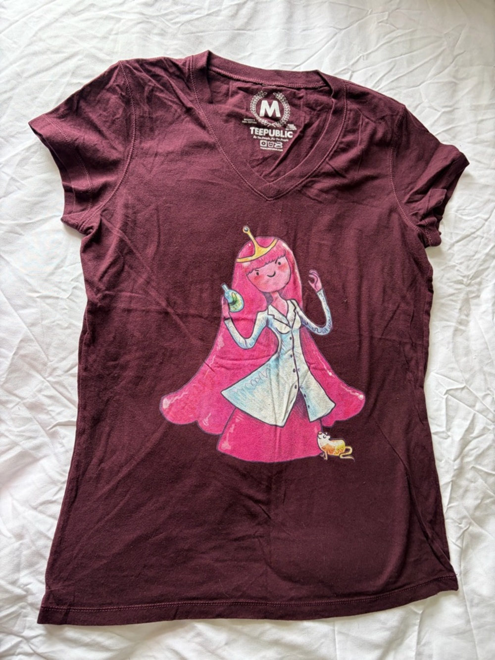 TEEPUBLIC Girls' Princess Bubblegum Graphic V-Neck Tee - Maroon